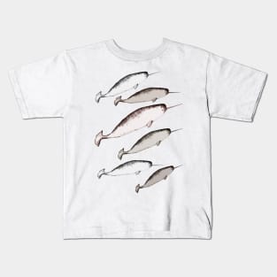 Narwhal Whales Swim Illustration Kids T-Shirt